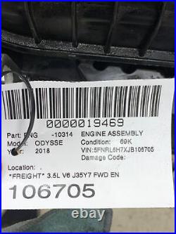 2018-2019 Honda Odyssey Oem 3.5l V6 J35y7 Fwd Engine Motor Assembly 69k Miles