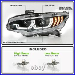BLACK LED Block Sequential Signal Dual Projector Headlight For 16-21 Honda Civic