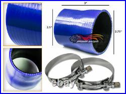 BLUE Silicone Reducer Coupler Hose 2.75-2.5 70 mm-63 mm + T-Bolt Clamps HD