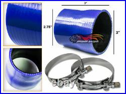 BLUE Silicone Reducer Coupler Hose 3-2.75 76 mm-70 mm + T-Bolt Clamps HD
