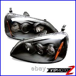 Black Projector Headlight Halo Angel Eye For 01-03 Honda Civic 2/4DR EX/HX/GX/LX
