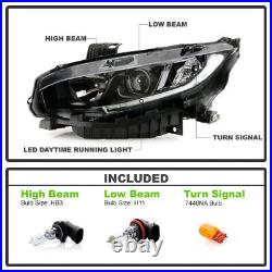 For 16-21 Honda Civic Factory Style Direct Replacement Projector Headlight Black