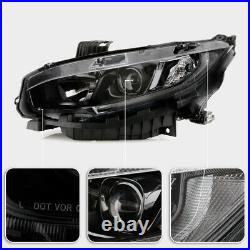 For 16-21 Honda Civic Factory Style Direct Replacement Projector Headlight Black